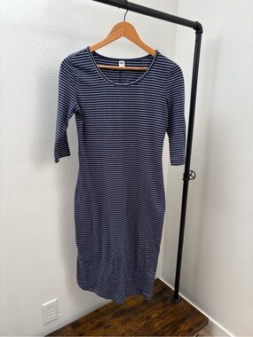 Old Navy - Navy & White Striped Midi Bodycon Dress